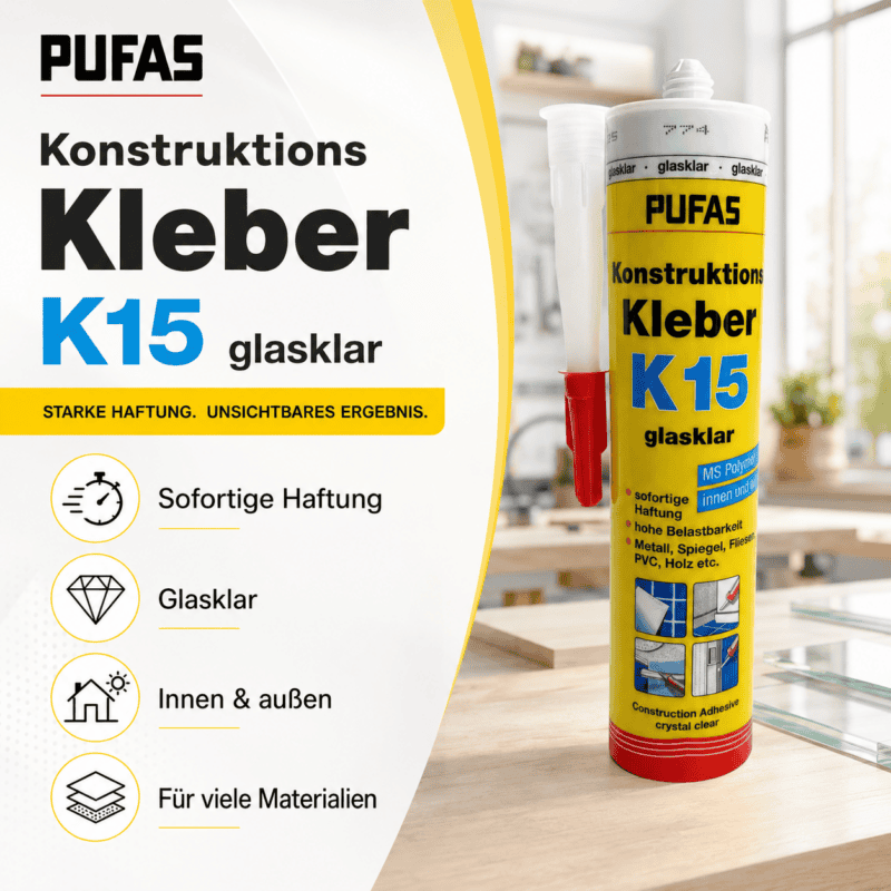 PUFAS Konstruktionskleber K15 glasklar für starke Haftung innen und außen