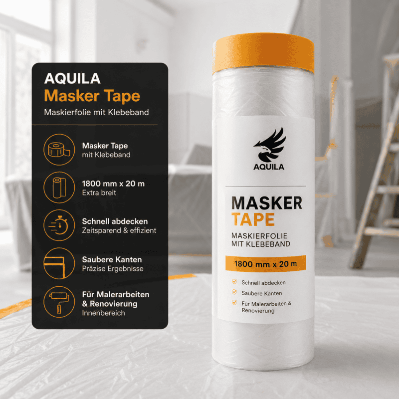 AQUILA Masker Tape Maskierfolie mit Klebeband 1800 mm x 20 m für sauberes Abkleben bei Malerarbeiten
